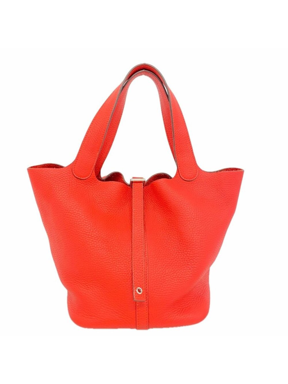 Hermes Handbag Picotin Lock MM Taurillon Clemence Vermilion Silver